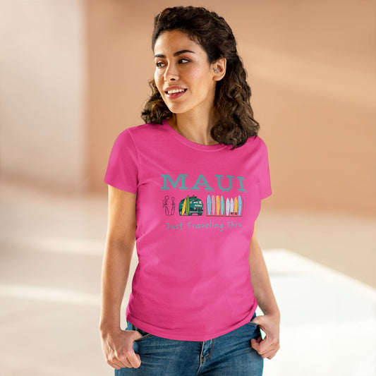 πΊπ "Maui Adventure Awaits: Just Traveling Thru Women's Hawaii Tee with Surf Van" πββοΈπ
