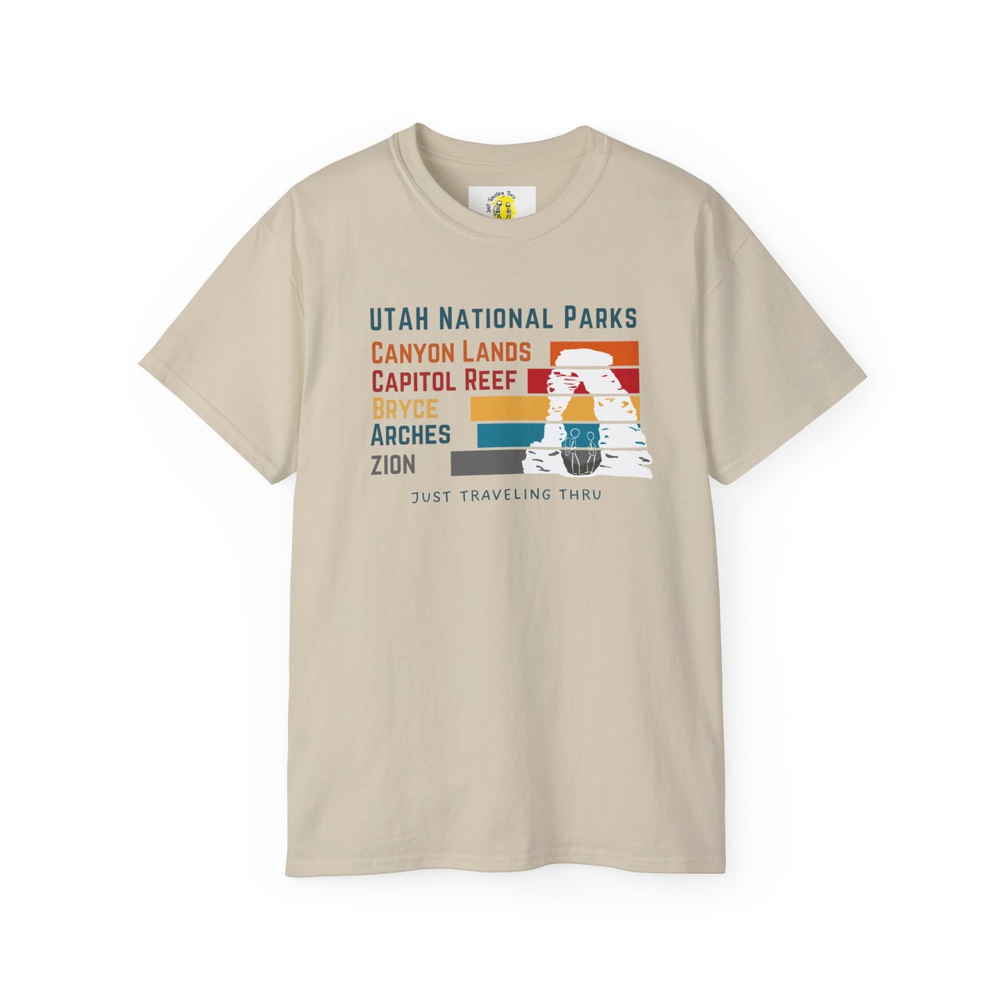 ποΈποΈ "Utah National Parks Adventure Tee: Arches, Zion, Canyonlands, Bryce Canyon, Capitol Reef - Just Traveling Thru" πβοΈ
