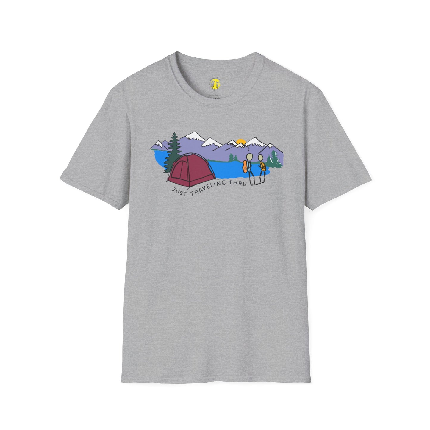 ποΈπ« "Camping Adventure Awaits: Just Traveling Thru Mountain Escape Softstyle Tee" πποΈ