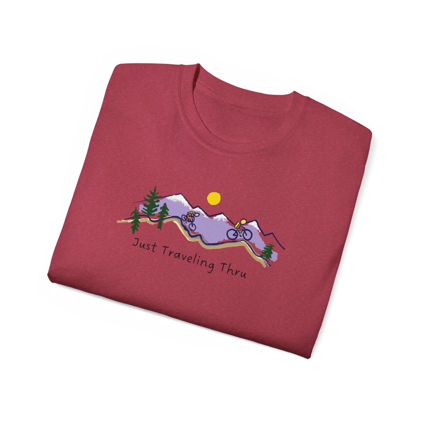 π΅ββοΈπ΅ββοΈ "Mountain Biking Bliss: Just Traveling Thru Adventure Tee" π²βοΈ