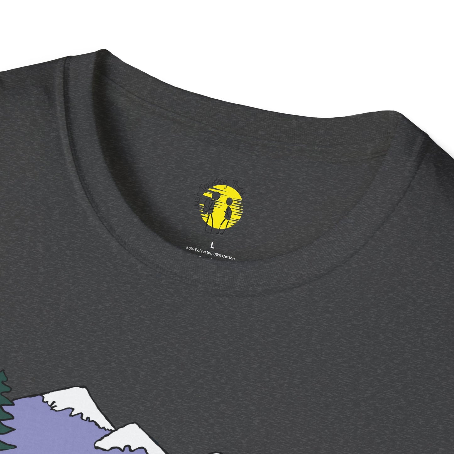 ποΈπ« "Camping Adventure Awaits: Just Traveling Thru Mountain Escape Softstyle Tee" πποΈ