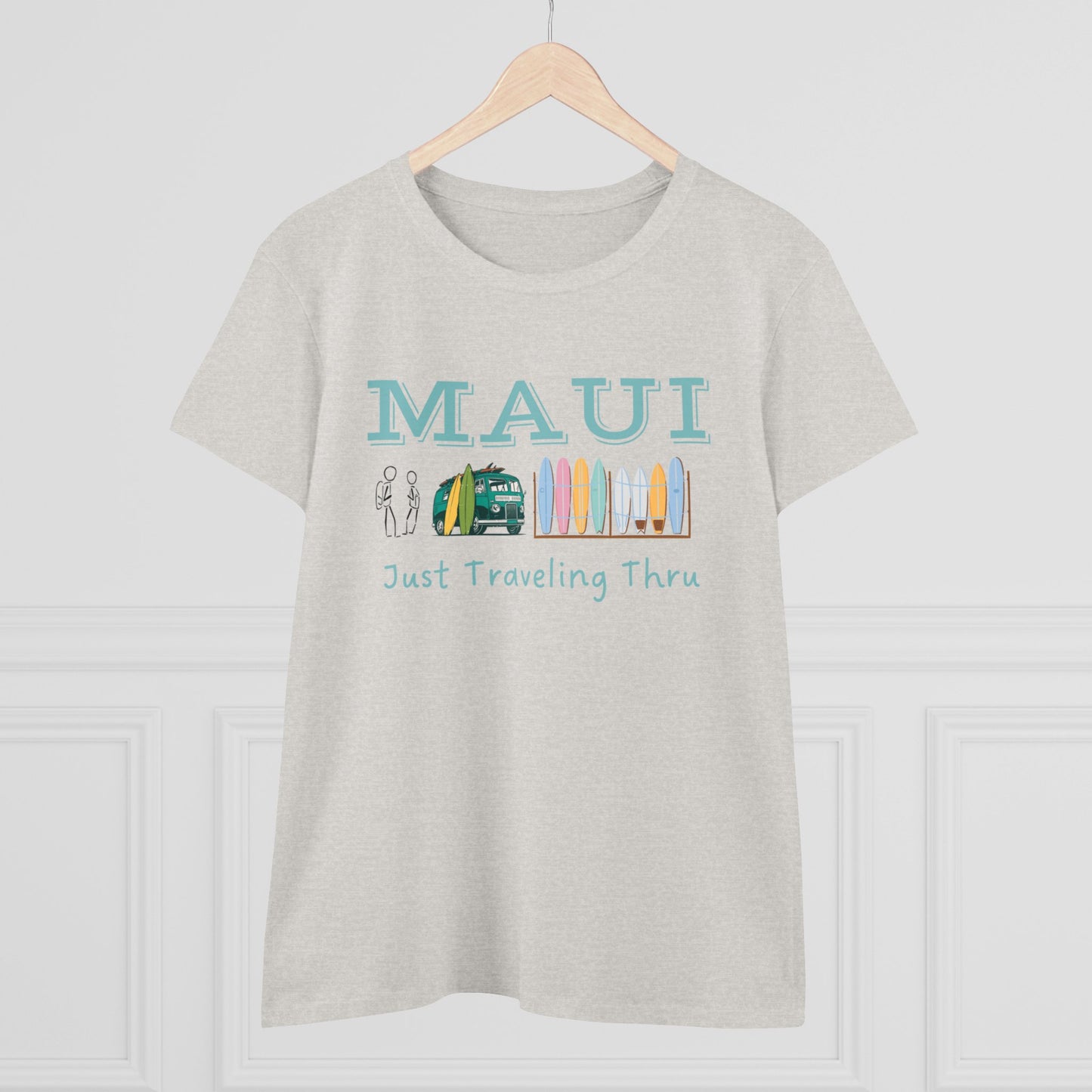 πΊπ "Maui Adventure Awaits: Just Traveling Thru Women's Hawaii Tee with Surf Van" πββοΈπ