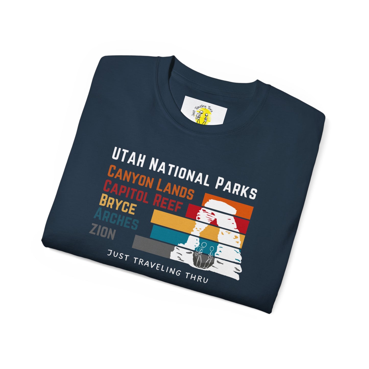 ποΈποΈ "Utah National Parks Adventure Tee: Arches, Zion, Canyonlands, Bryce Canyon, Capitol Reef - Just Traveling Thru" πβοΈ