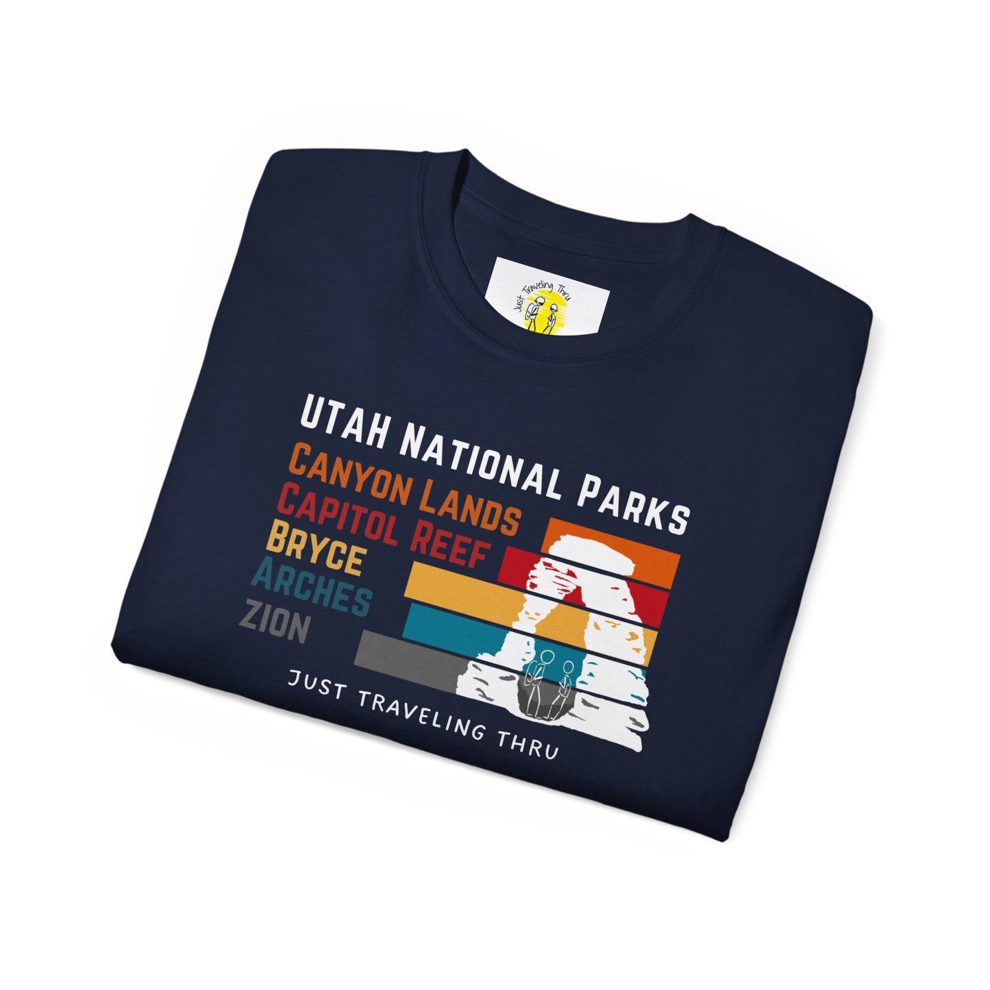 ποΈποΈ "Utah National Parks Adventure Tee: Arches, Zion, Canyonlands, Bryce Canyon, Capitol Reef - Just Traveling Thru" πβοΈ