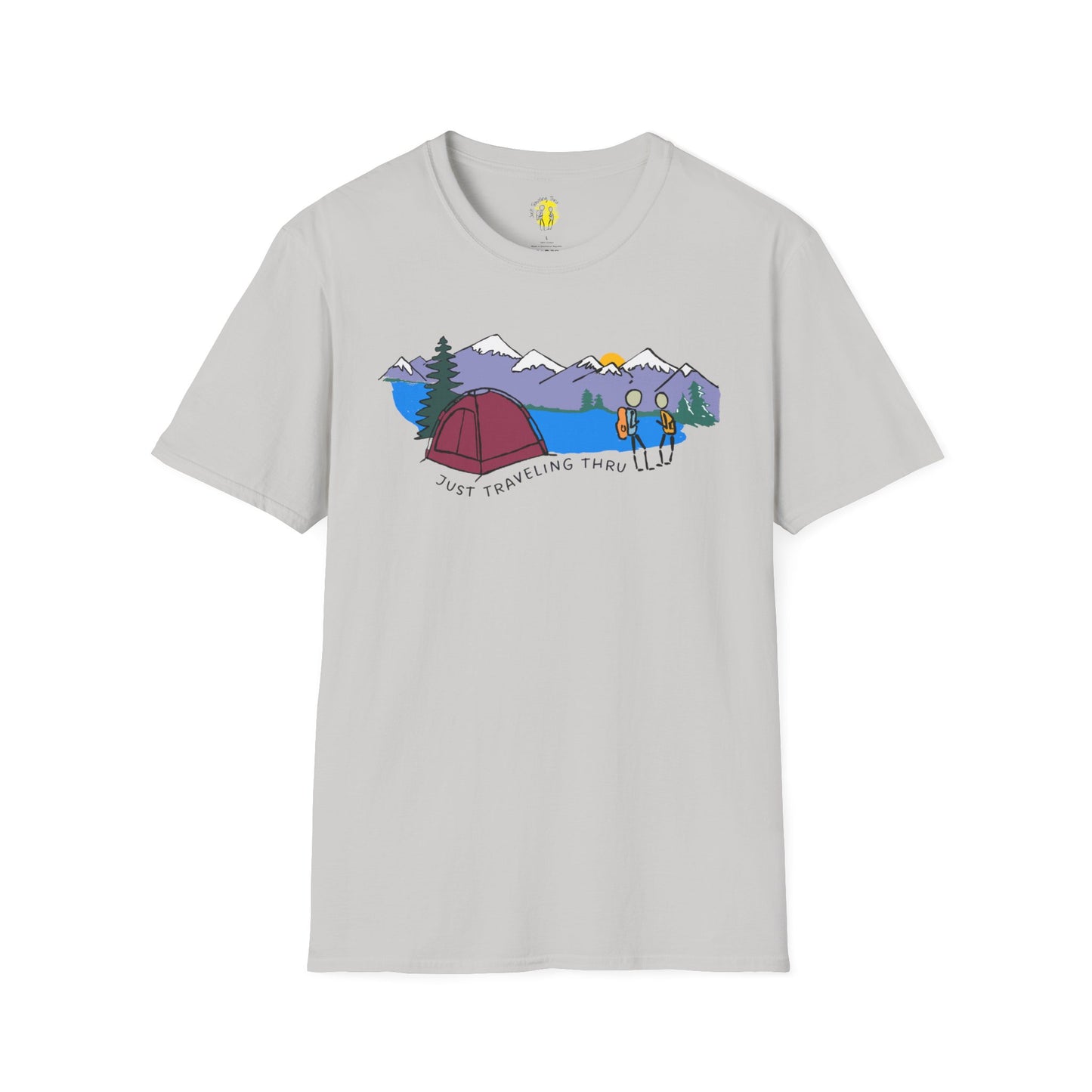 ποΈπ« "Camping Adventure Awaits: Just Traveling Thru Mountain Escape Softstyle Tee" πποΈ