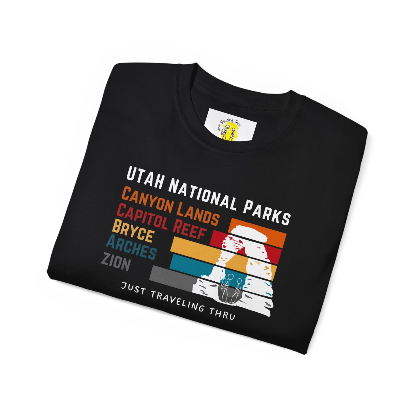 ποΈποΈ "Utah National Parks Adventure Tee: Arches, Zion, Canyonlands, Bryce Canyon, Capitol Reef - Just Traveling Thru" πβοΈ