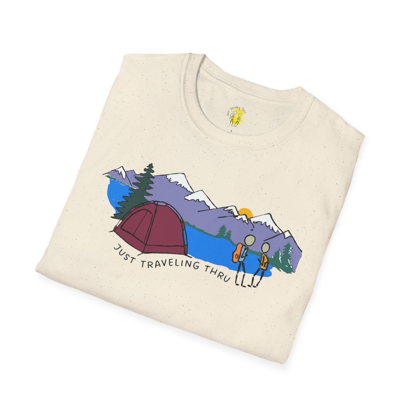 ποΈπ« "Camping Adventure Awaits: Just Traveling Thru Mountain Escape Softstyle Tee" πποΈ