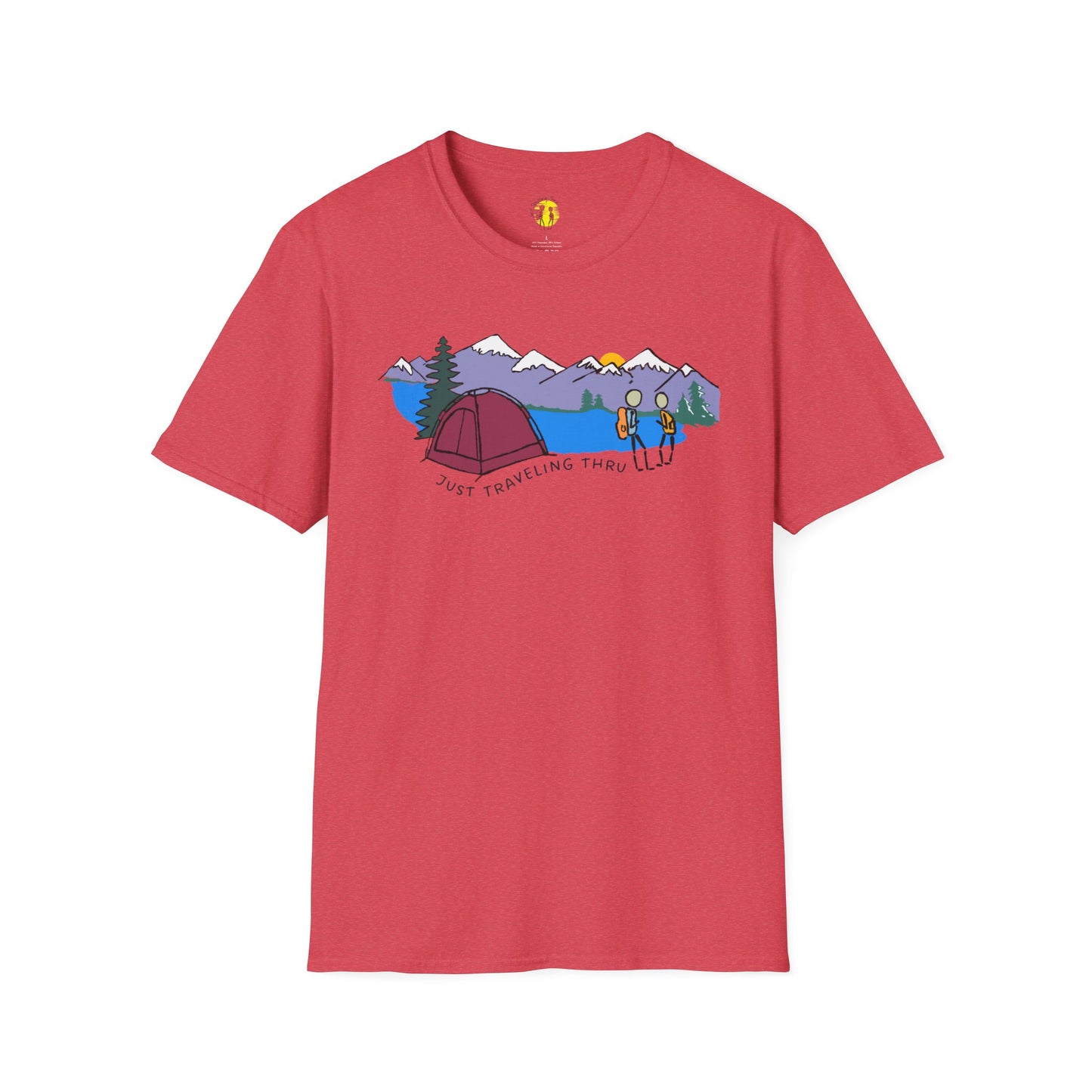 ποΈπ« "Camping Adventure Awaits: Just Traveling Thru Mountain Escape Softstyle Tee" πποΈ