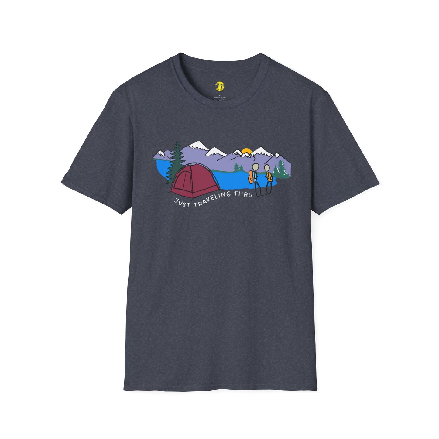 ποΈπ« "Camping Adventure Awaits: Just Traveling Thru Mountain Escape Softstyle Tee" πποΈ