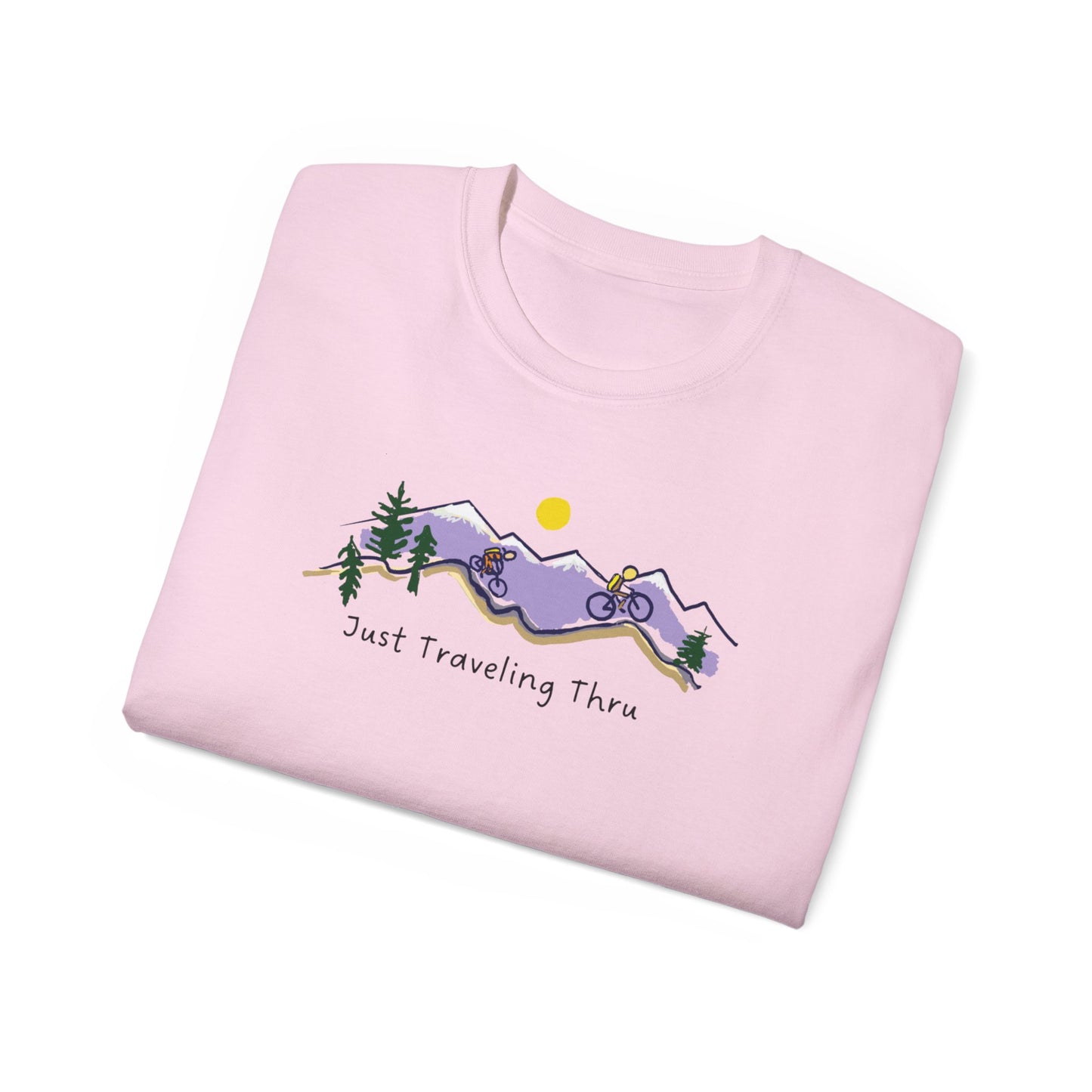 π΅ββοΈπ΅ββοΈ "Mountain Biking Bliss: Just Traveling Thru Adventure Tee" π²βοΈ
