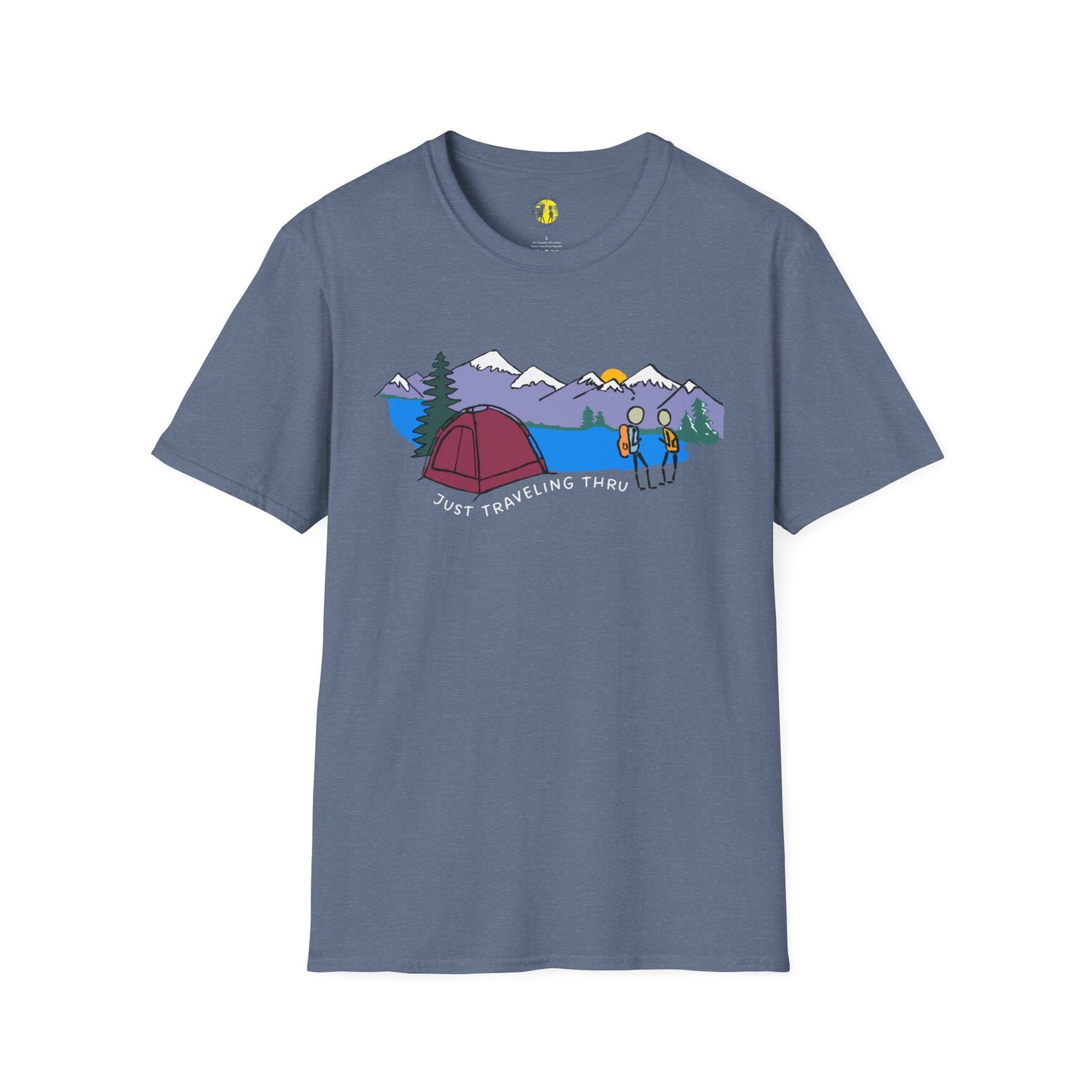ποΈπ« "Camping Adventure Awaits: Just Traveling Thru Mountain Escape Softstyle Tee" πποΈ