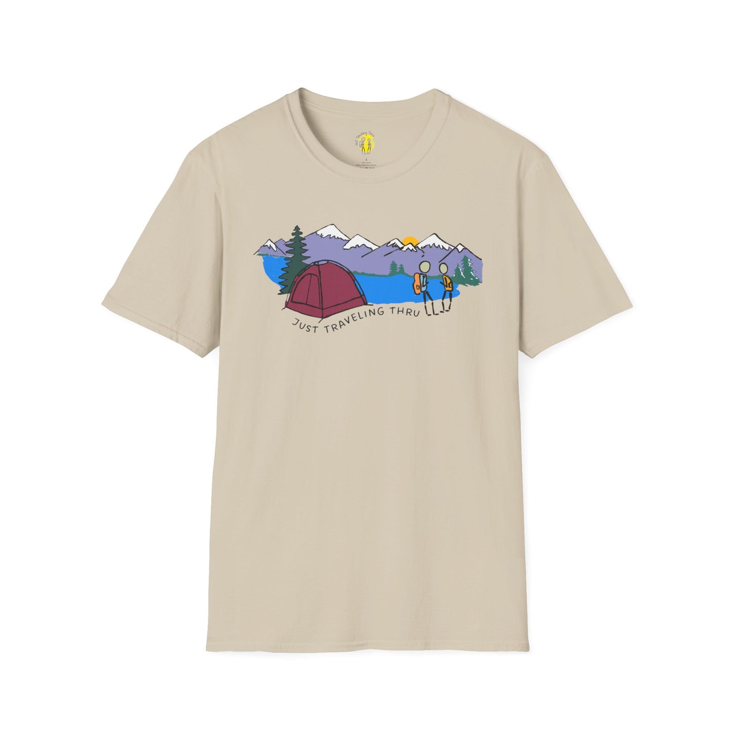 ποΈπ« "Camping Adventure Awaits: Just Traveling Thru Mountain Escape Softstyle Tee" πποΈ