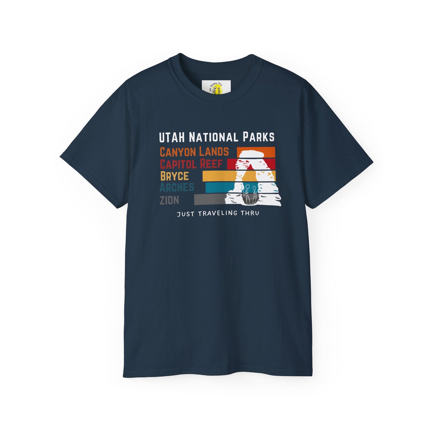 ποΈποΈ "Utah National Parks Adventure Tee: Arches, Zion, Canyonlands, Bryce Canyon, Capitol Reef - Just Traveling Thru" πβοΈ