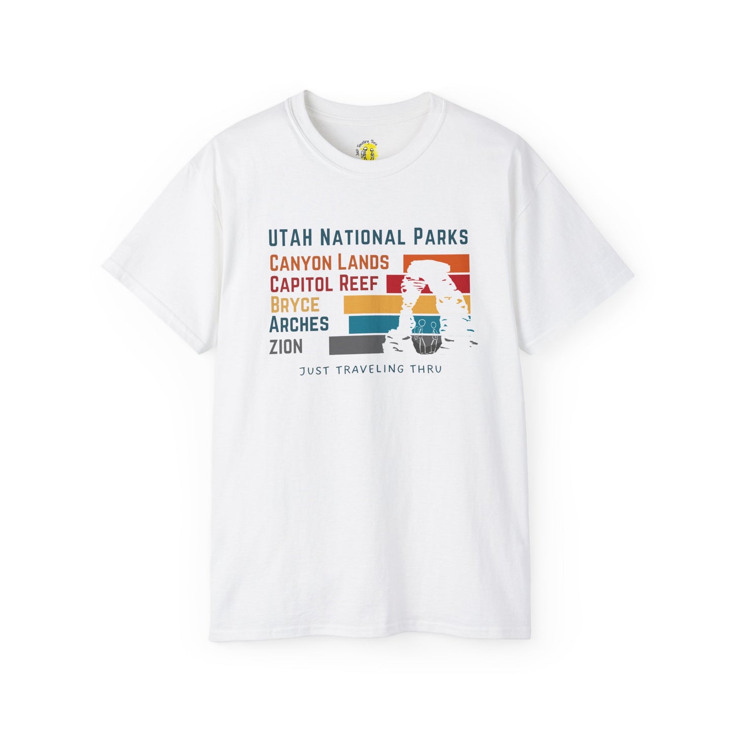 ποΈποΈ "Utah National Parks Adventure Tee: Arches, Zion, Canyonlands, Bryce Canyon, Capitol Reef - Just Traveling Thru" πβοΈ