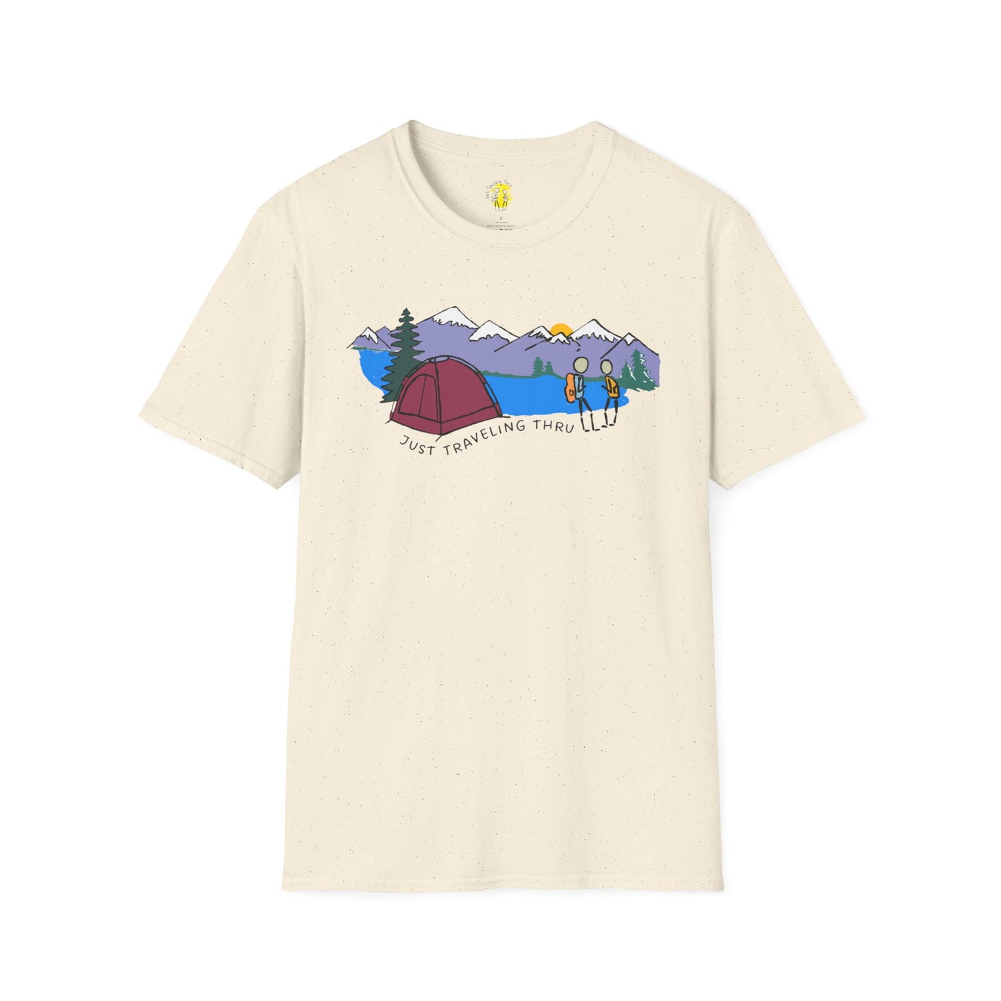 ποΈπ« "Camping Adventure Awaits: Just Traveling Thru Mountain Escape Softstyle Tee" πποΈ