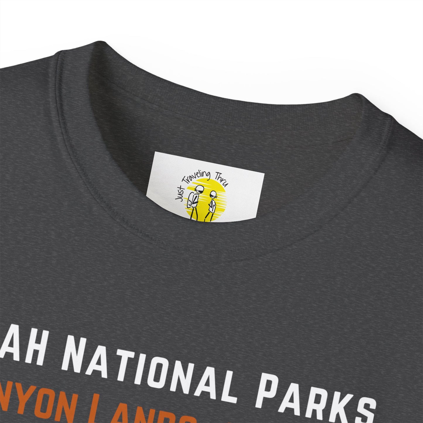 🏞️🏜️ "Utah National Parks Adventure Tee: Arches, Zion, Canyonlands, Bryce Canyon, Capitol Reef - Just Traveling Thru" 🚗✈️