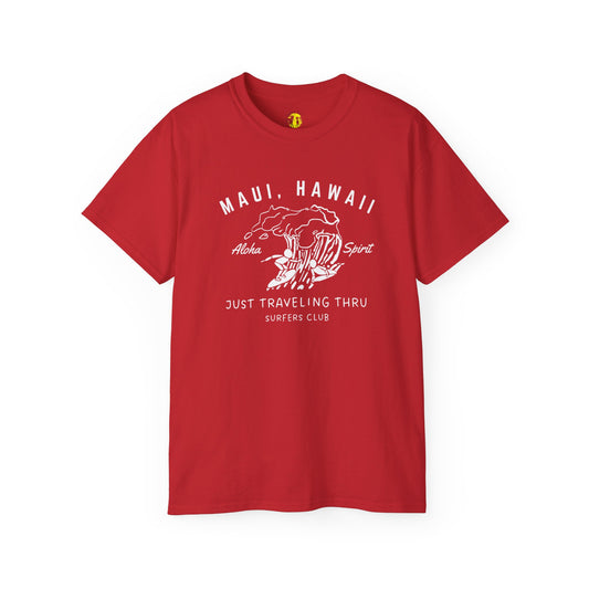 🏄‍♂️🏄‍♀️ "Maui Hawaii Surfing Duo: Aloha Spirit, Just Traveling Thru Surfers Club Tee" 🌺🚐