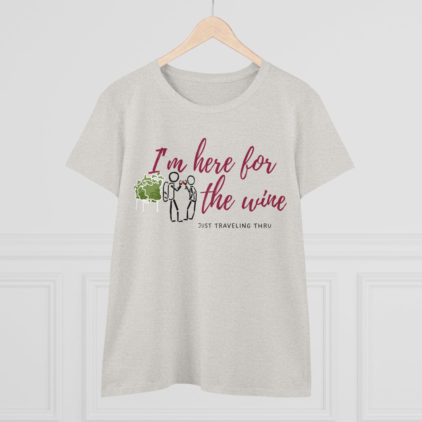 🍷👭 "Cheers to Fun: 'I'm Just Here for the Wine' Women's Tee by Just Traveling Thru" 🌍👚