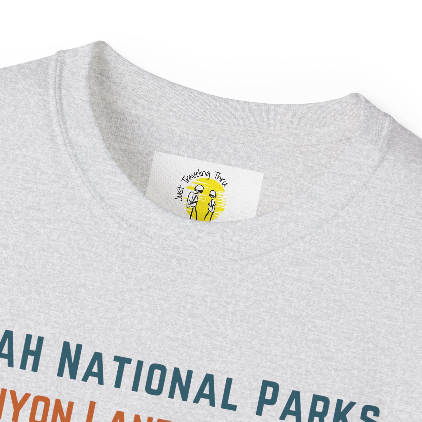 🏞️🏜️ "Utah National Parks Adventure Tee: Arches, Zion, Canyonlands, Bryce Canyon, Capitol Reef - Just Traveling Thru" 🚗✈️