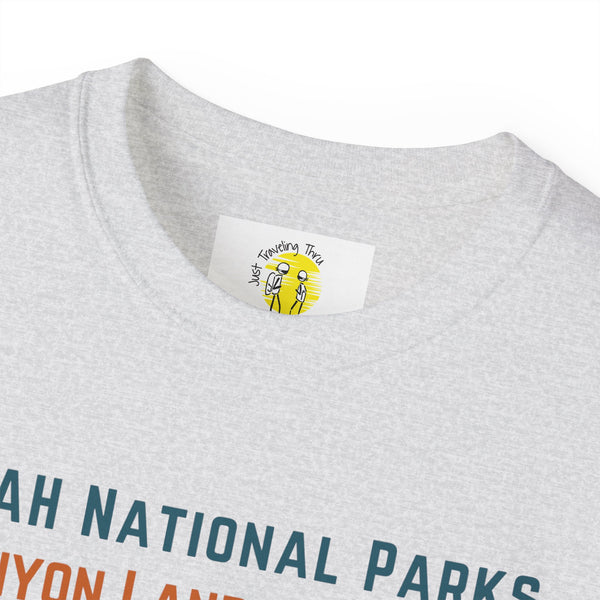 🏞️🏜️ "Utah National Parks Adventure Tee: Arches, Zion, Canyonlands, Bryce Canyon, Capitol Reef - Just Traveling Thru" 🚗✈️
