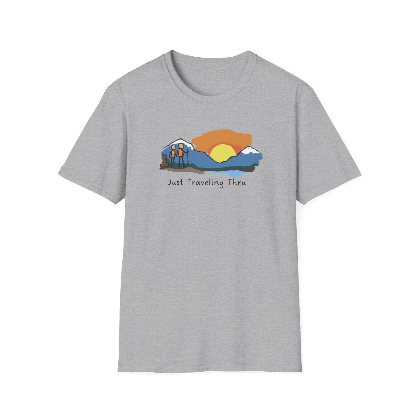 🏞️🚶‍♂️🚶‍♀️ "Mountain Explorer Duo: Just Traveling Thru Adventure Tee" 🐾✈️