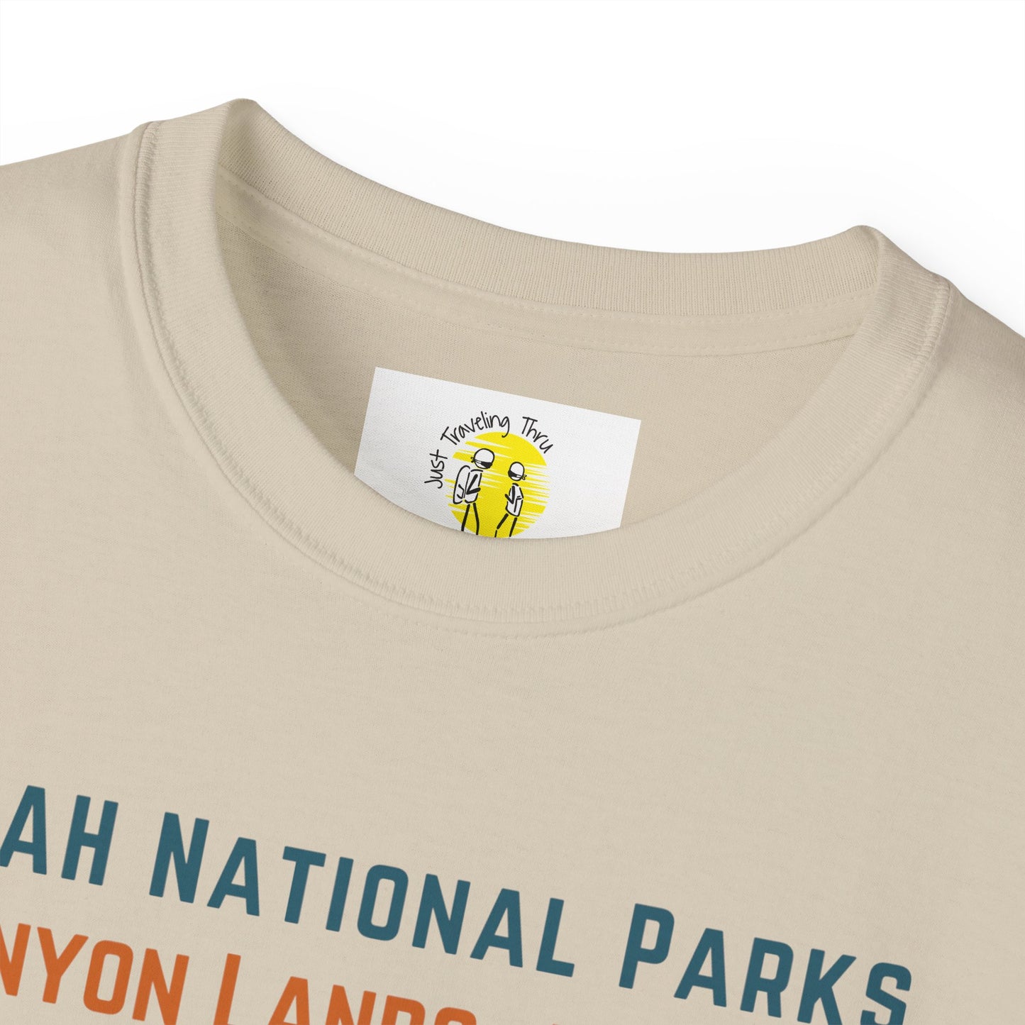 🏞️🏜️ "Utah National Parks Adventure Tee: Arches, Zion, Canyonlands, Bryce Canyon, Capitol Reef - Just Traveling Thru" 🚗✈️