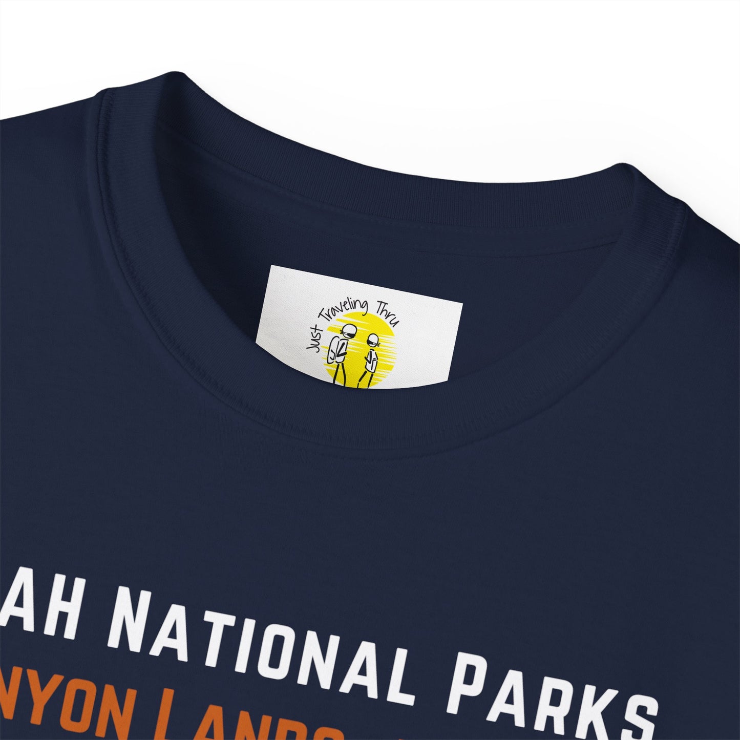 🏞️🏜️ "Utah National Parks Adventure Tee: Arches, Zion, Canyonlands, Bryce Canyon, Capitol Reef - Just Traveling Thru" 🚗✈️