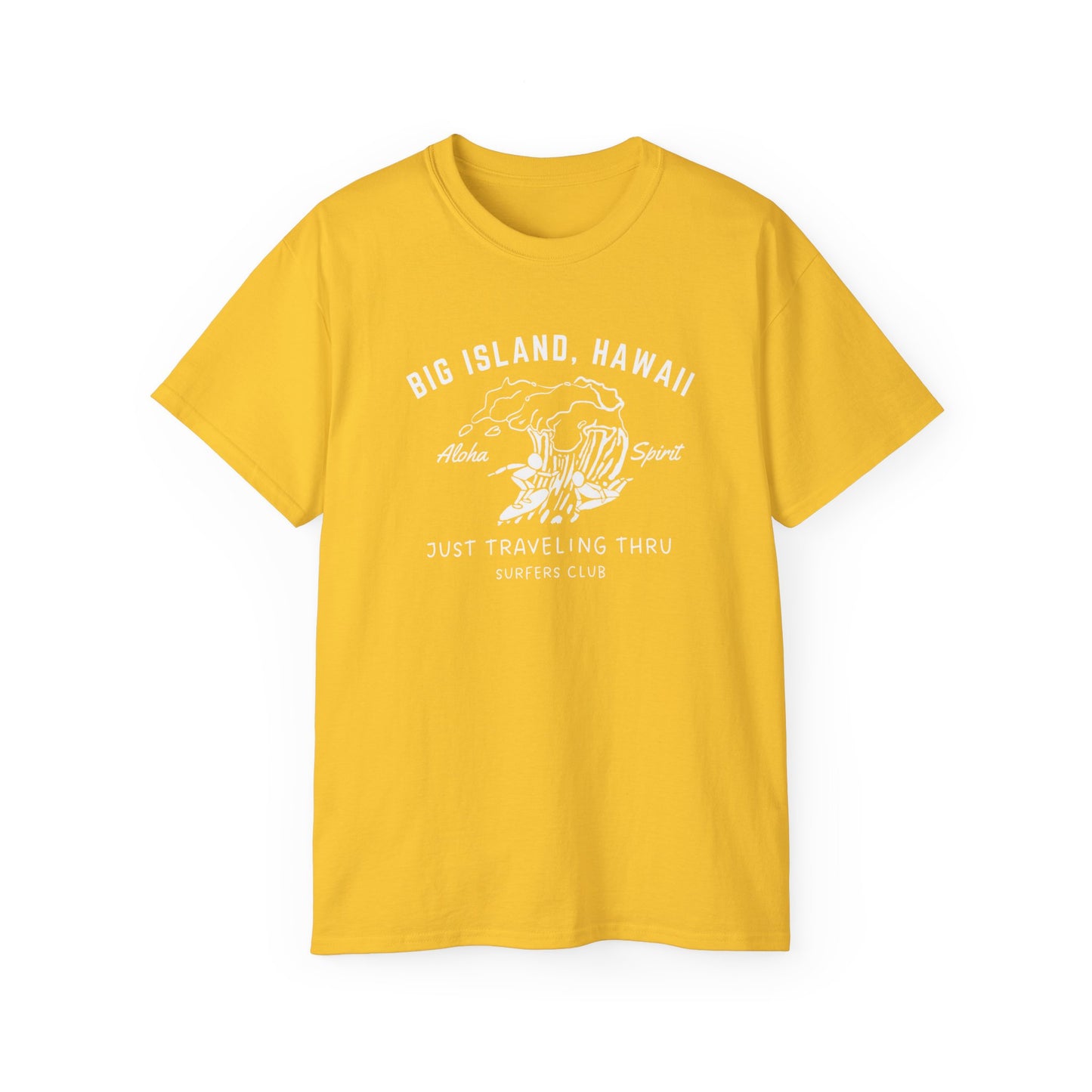 🏄‍♂️🏄‍♀️ "Big Island Hawaii Surfing Duo: Aloha Spirit, Just Traveling Thru Surfers Club Tee" 🌺🚐