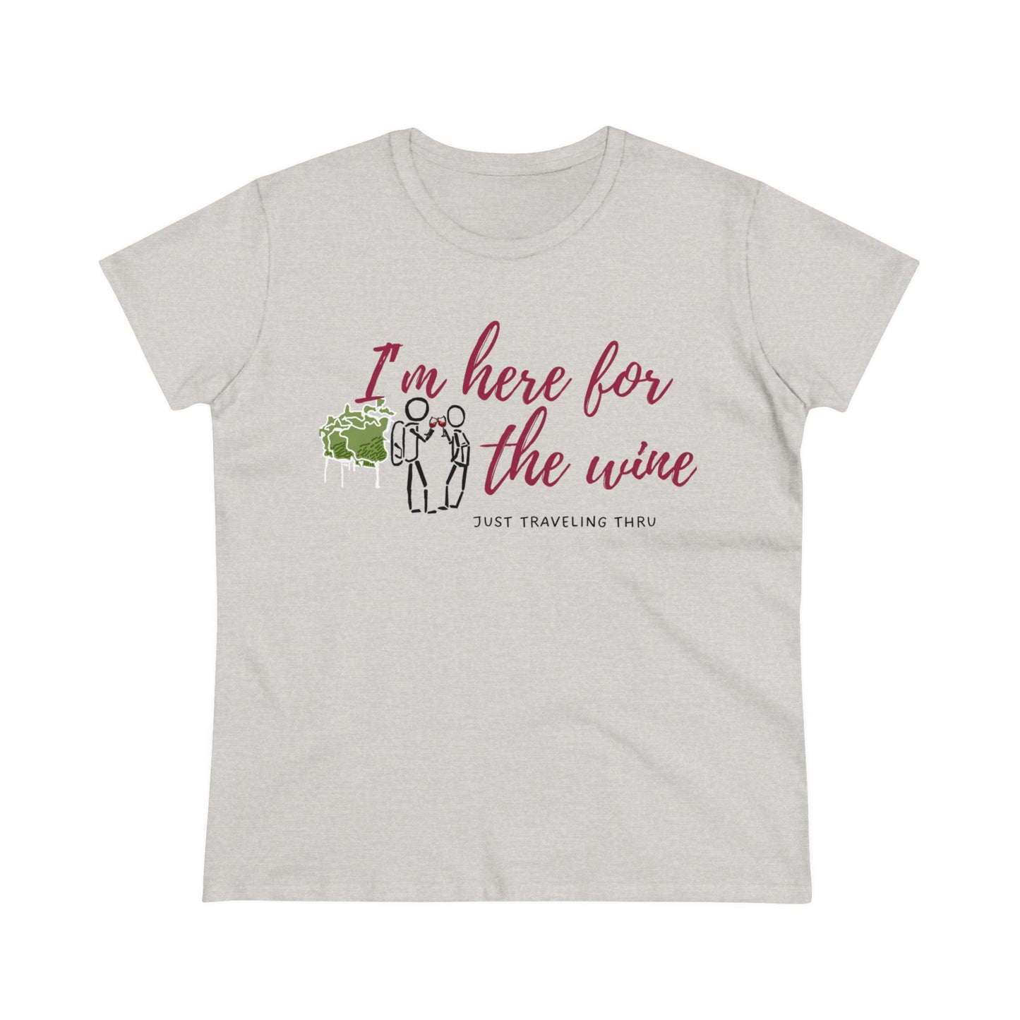 🍷👭 "Cheers to Fun: 'I'm Just Here for the Wine' Women's Tee by Just Traveling Thru" 🌍👚