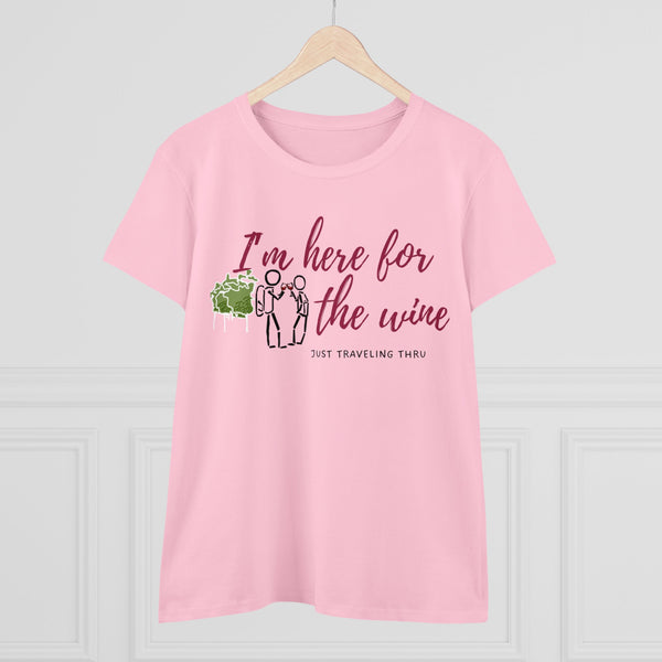🍷👭 "Cheers to Fun: 'I'm Just Here for the Wine' Women's Tee by Just Traveling Thru" 🌍👚