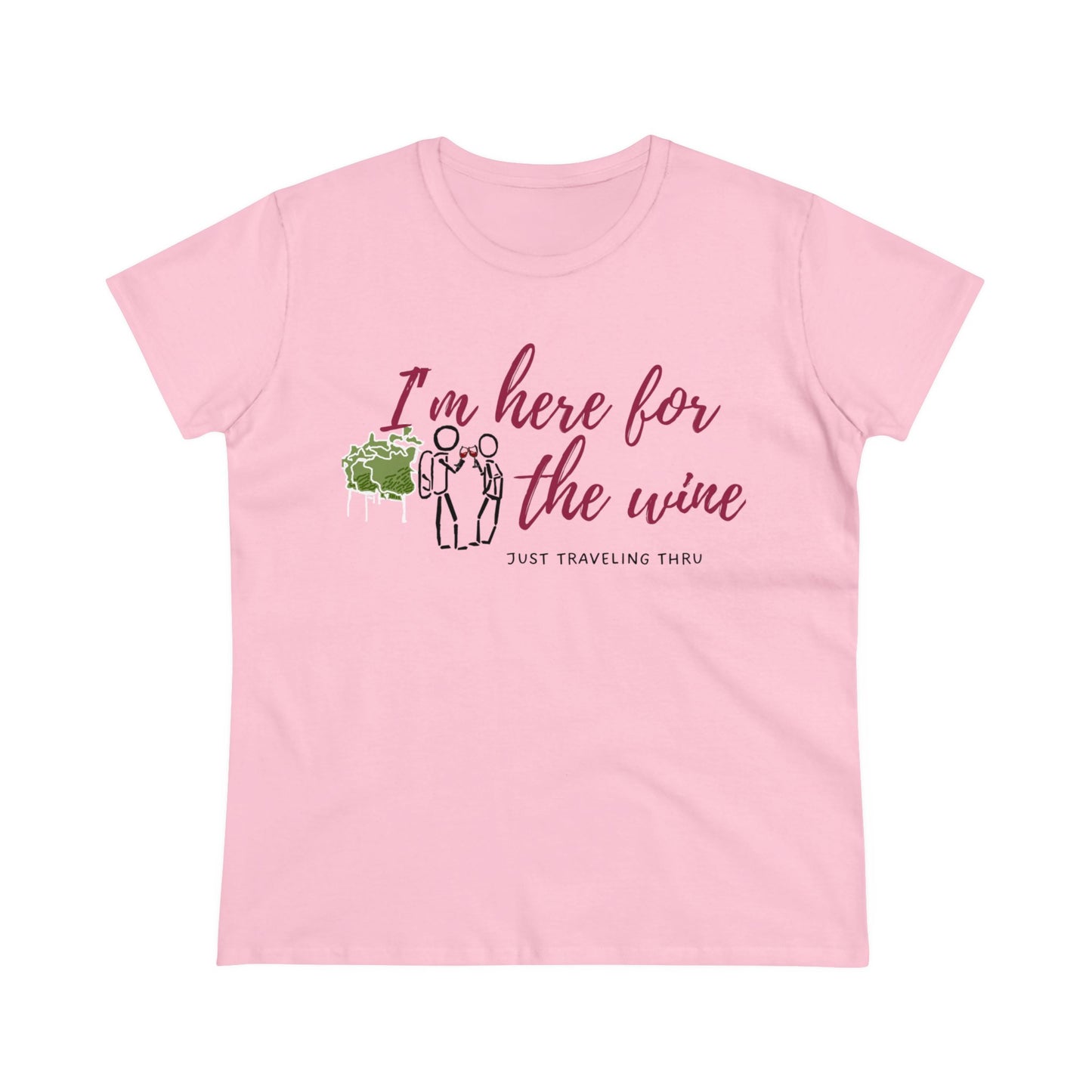 🍷👭 "Cheers to Fun: 'I'm Just Here for the Wine' Women's Tee by Just Traveling Thru" 🌍👚